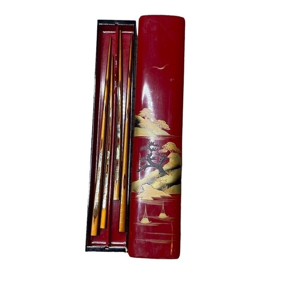 Unique Vintage Lacquer Chinese Chopstick Box - Picture 1 of 7